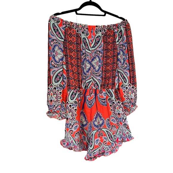 Venus Romper Off The Shoulder Floral Paisley Print Ruffle Long Sleeve - Picture 5 of 11